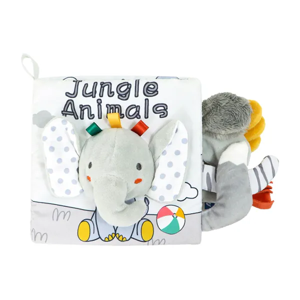 Knisperboekje Jungle Animals - Baby Boekje - Activiteitenboekje Stof - Dieren met Staarten