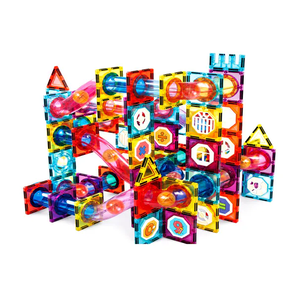 Magnetic Tiles - Speelgoed - 100 Stuks - Knikkerbaan - Magnetische Tegels - Montessori - Bouwstenen - Blokken - Magna Wereld - Voor 3, 4, 5, 6, 7, 8, 9 Jaar - Kinderen - Olvy
